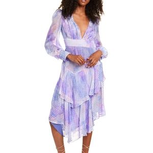 8 loveshackfancy Meridian Colorful Striped Silk Midi Dress in Purple Raindrop